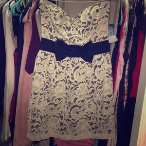 Black and white strapless dress